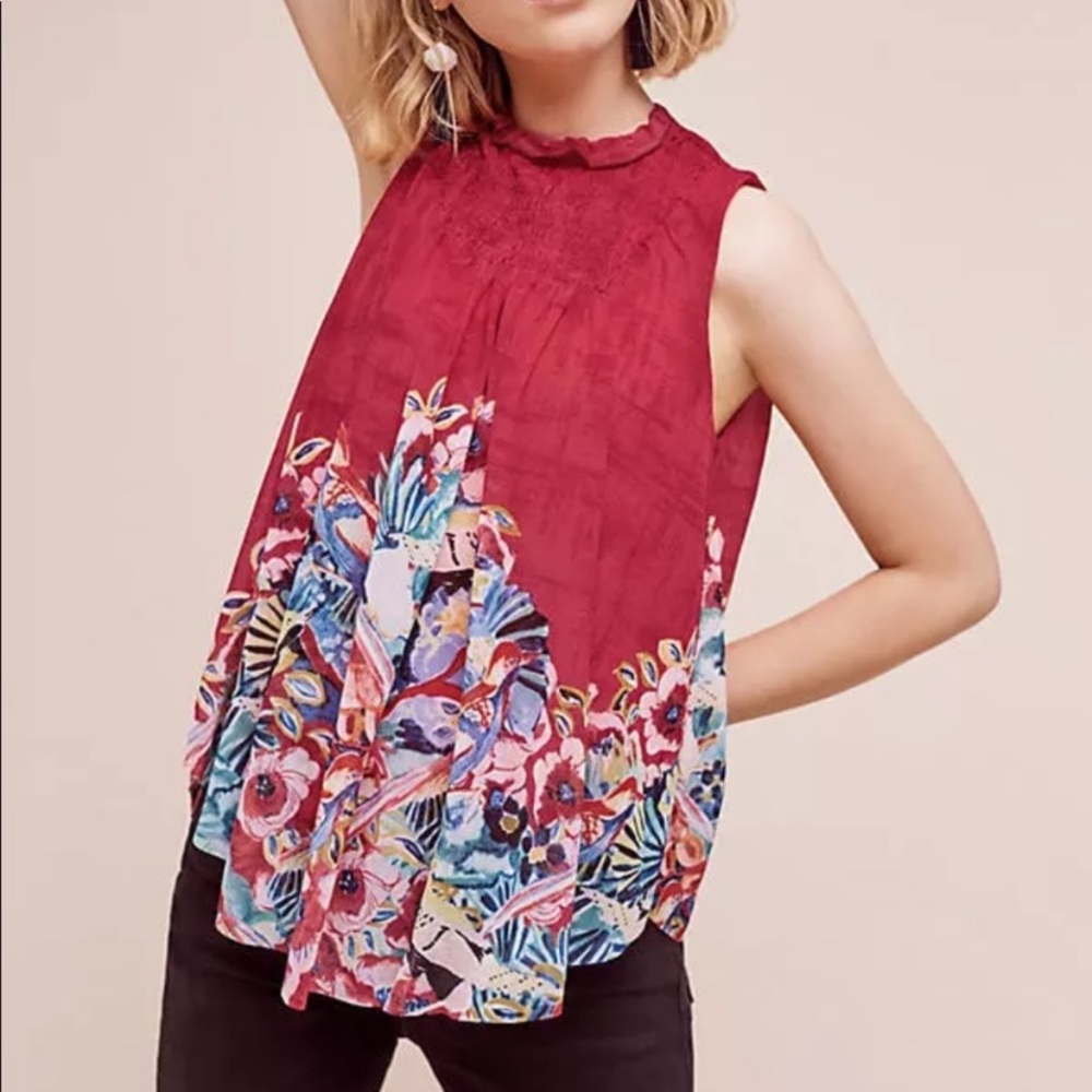 ANTHROPOLOGIE Dominica swing top in red motif med